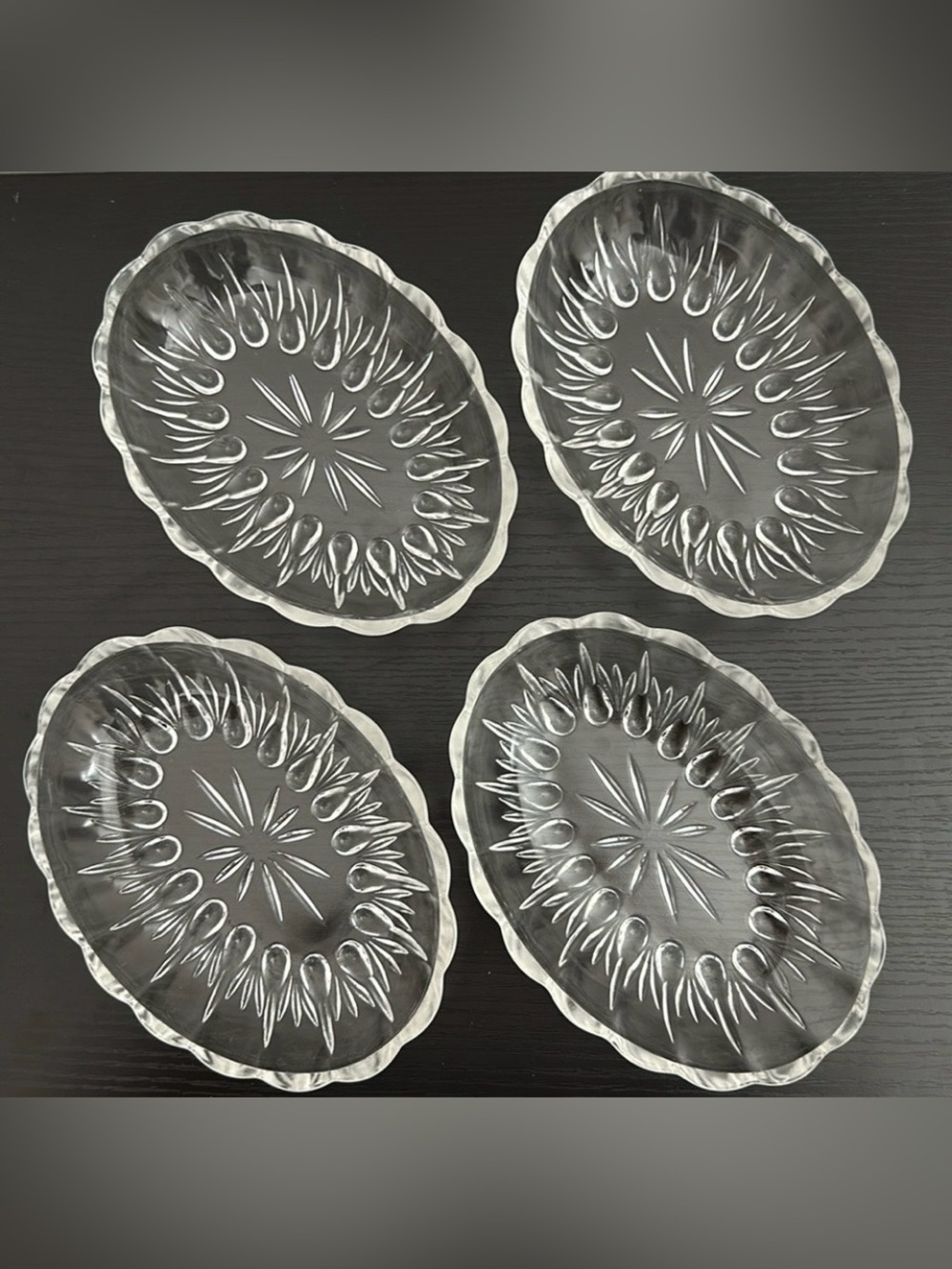 RARE 325 Clear by Indiana Glass 4 Vintage Oval Berry Bowl Set